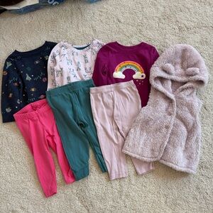 12M Lot Of Baby Clothes 3 Tops, 3 Bottoms, 1 Faux Fur Hooded Vest w/ Bear Ears